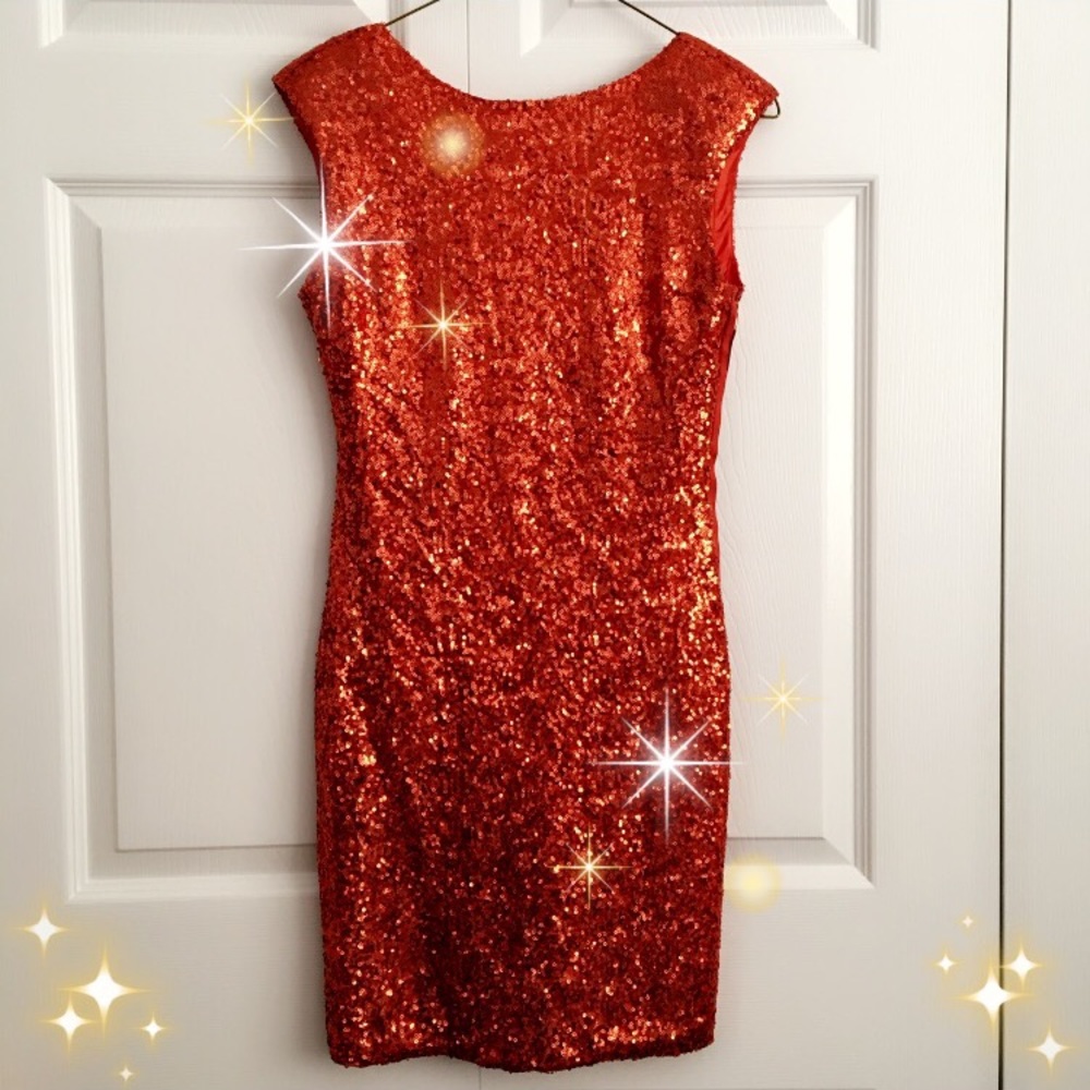 Esley orange sequin scoopback dress